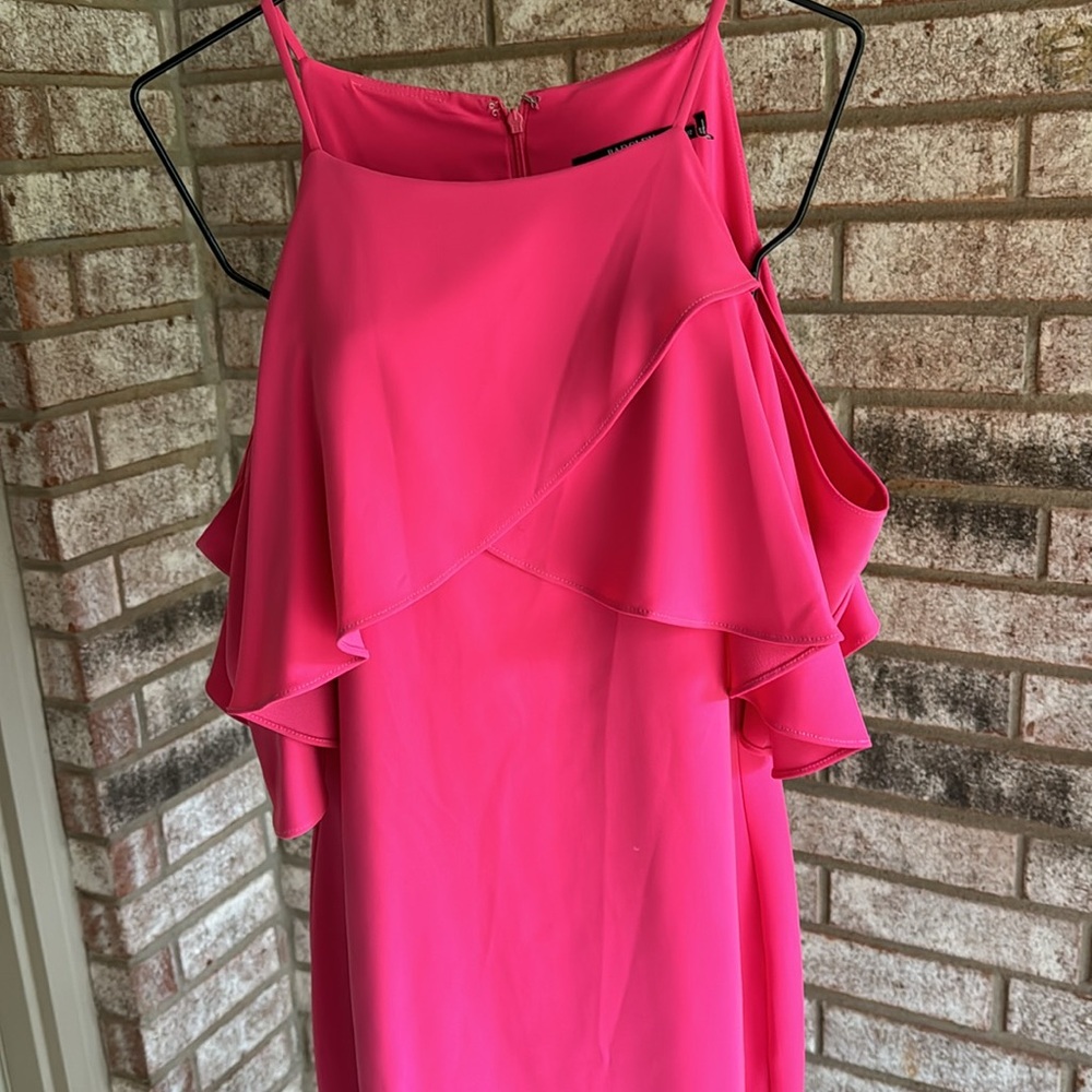 NWT Badgley Mischka Curvy Pink Dress 12 Strapless w Overlay New As Is Lining